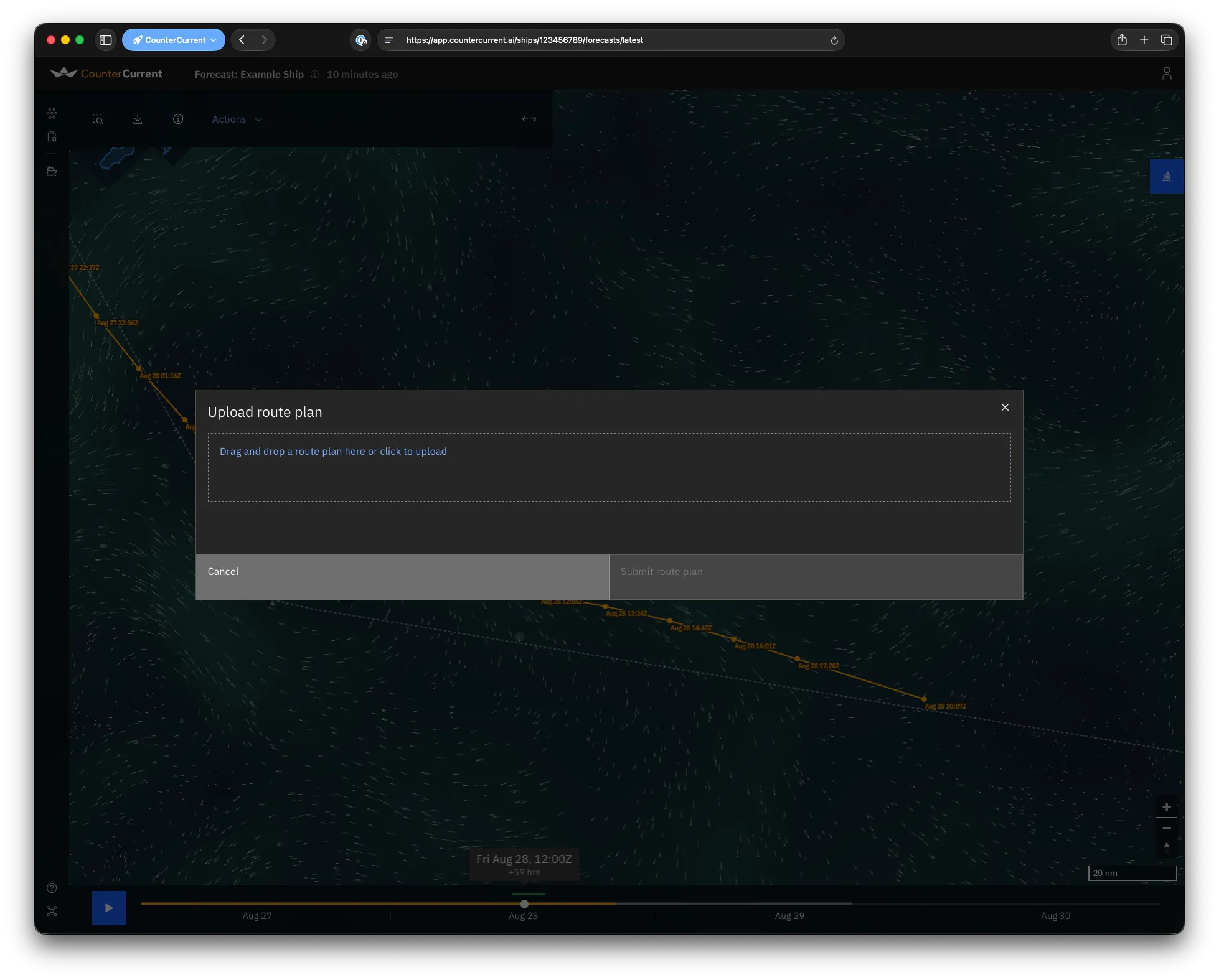 Upload voyage plan modal